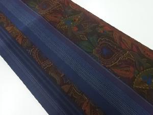 縞に唐花模様織出し全通袋帯